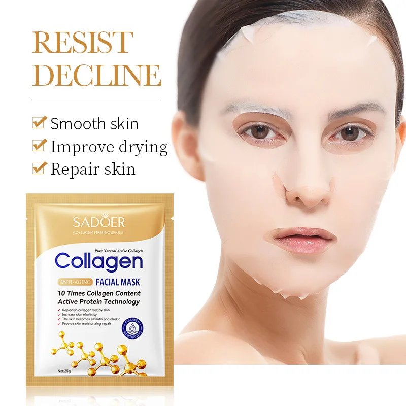 Collagen Sheet Mask - 50/30/20/10 Stück SADOER Kollagen-Gesichtsmaske, straffend, feuchtigkeitsspendend,