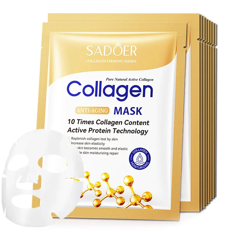 Collagen Sheet Mask - 10 Stück Anti-Aging-Kollagen-Gesichtsschutzmaske – feuchtigkeitsspendend, reparierend,